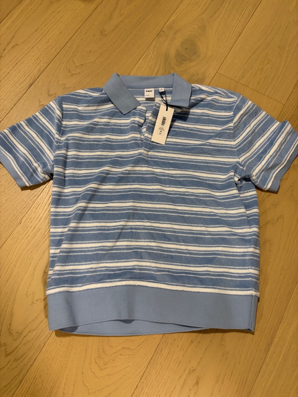 Tuckernuck Light Blue and White Striped Short-Sleeve Polo